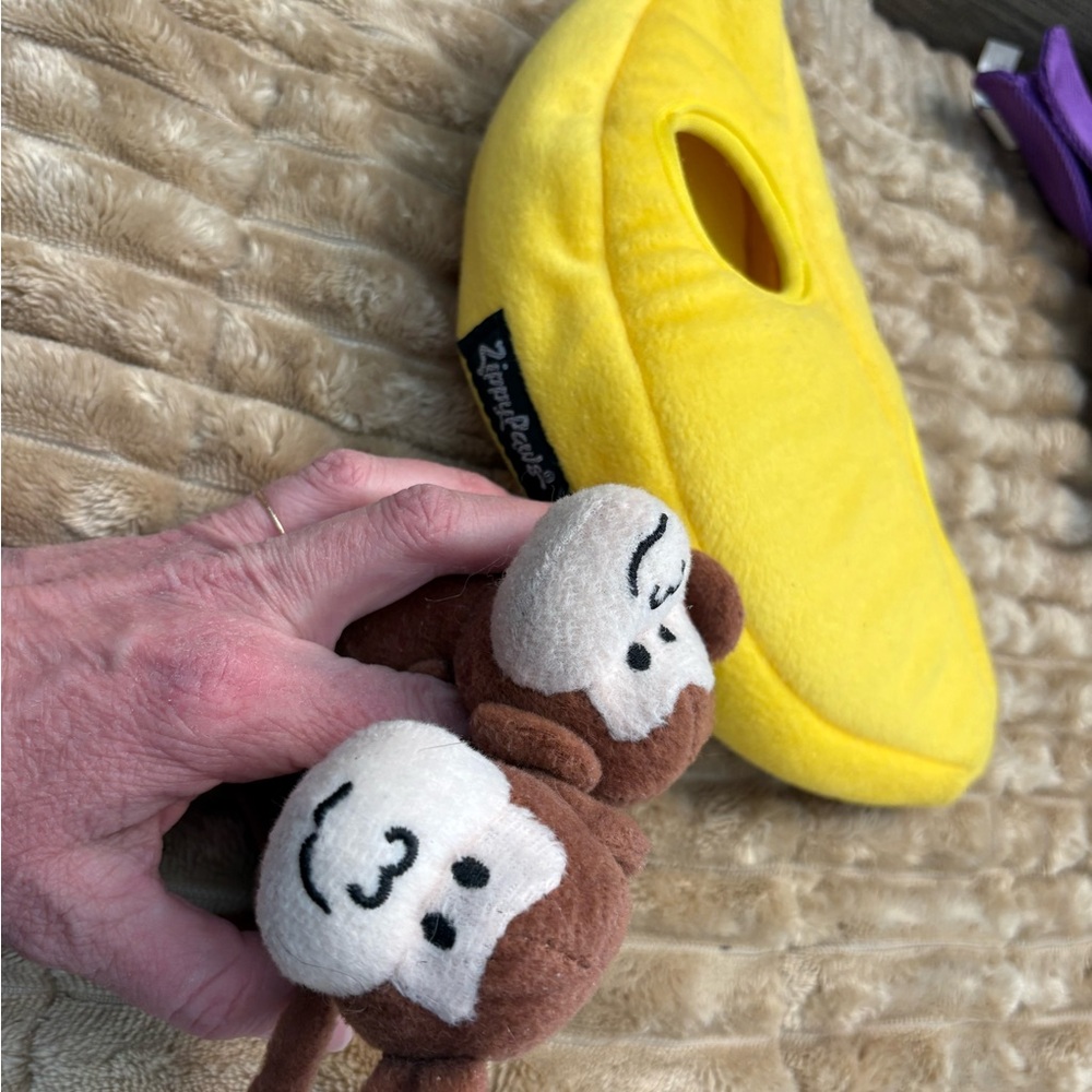 Yellow Banana Plush with Monkey Slippers